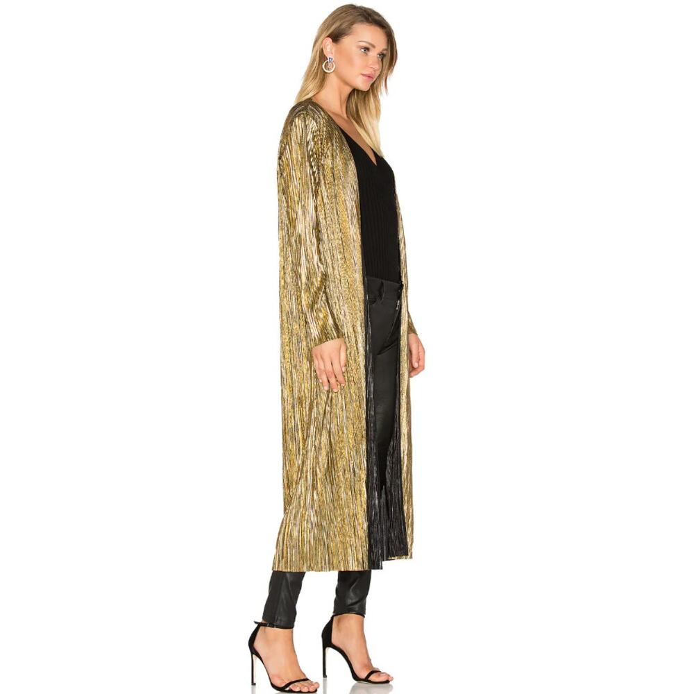 HOUSE OF HARLOW 1960 x Revolve gold open front metallic long duster Jodie jacket - Picture 3 of 11